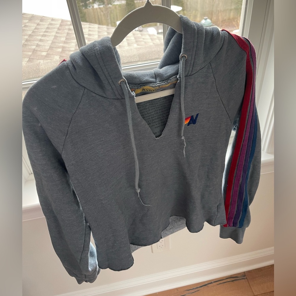 Aviator Nation 5 Stripe Cropped Hoodie